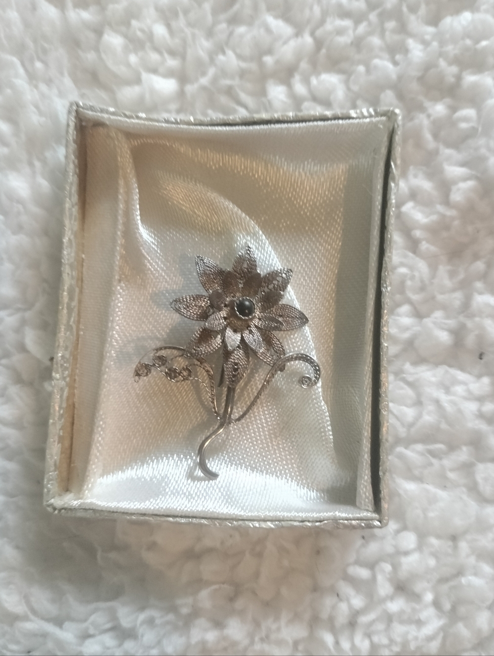 Antique Flower Brooch 800 Silver And Black Onyx